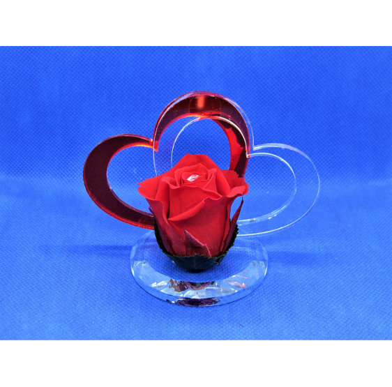 Cuore plex su base cristallo e rosa